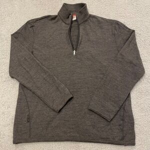 Icebreaker Sport 320 1/4 Zip Pullover Men XL Gray Merino Wool Thumbholes